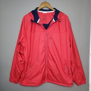 LL Bean Mens Windbreaker Jacket Red Navy Blue Hooded‎ Full Zip Large OHYV2